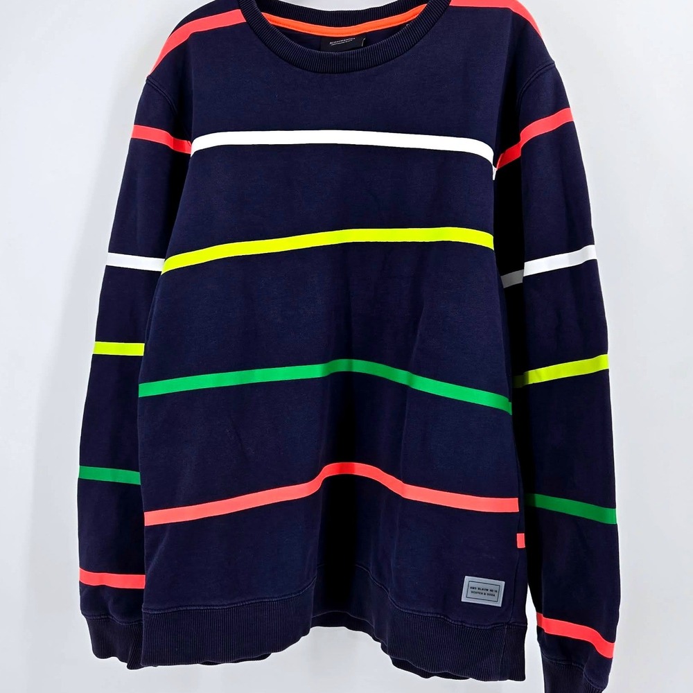 Scotch & Soda Sweatshirt XL Navy Neon Ribbon Stripes‎ 80/20 Cotton Blend VGUC